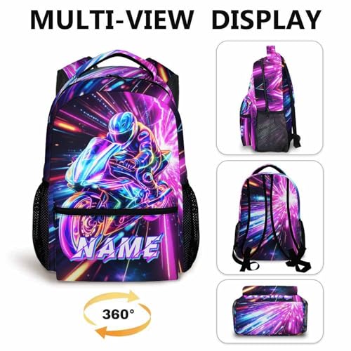 Boys Backpack Personalized Motorcycle Backpacks for Kids Toddler, Cool Print Custom Bookbag for Preschool Primary Kindergarten - color: Green