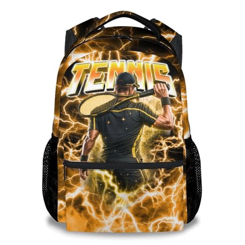UNIKITTY Boys Tennis Backpack for Kids School Bag 17 Inch Child Bookbag for Elementary Middle School Students, Sports-Themed Polyester Daypack with Side Mesh Pockets - color: Yellow