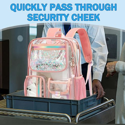 Clear Backpack for Girls Women, School Bookbag Heavy Duty See Through Backpacks (Rose pink) - color: Rose Pink