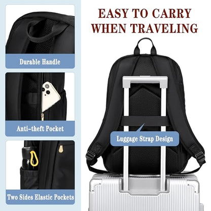 Travel Laptop Backpack for Women 15.6 Inch Computer Backpacks with USB Charging Hole Anti Theft Carry on Bag College Bookbag Large Black Back Pack for Work Business Traveling Commuter Daypack-Black - color: Black