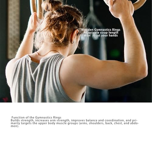POCREATION Gymnastics Rings Double Circle Wood Rings with Polyester Straps for Comprehensive Home Gym Workouts