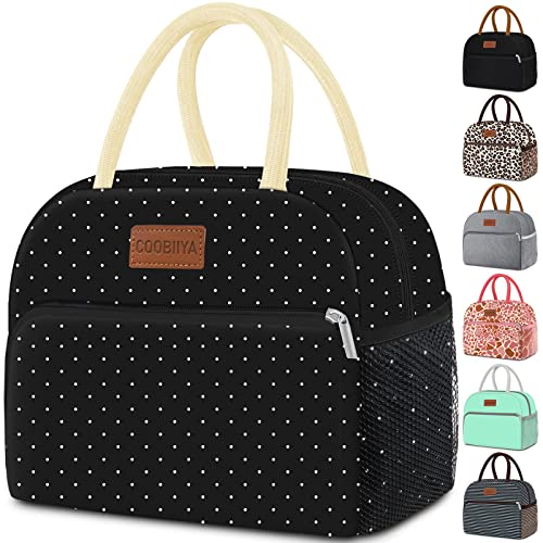 Coobiiya Lunch Bag Women,Lunch Box LunchBag for Women Adult Men, Small Leakproof Cute Lunch Tote Large Capacity Reusable Insulated Cooler Lunch Container for Work/Office/Picnic/Travel-Black Polka Dot - color: Dot