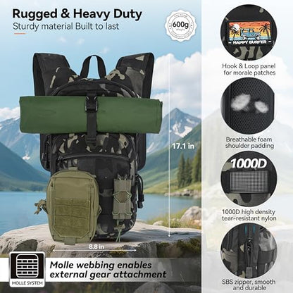 MARCHWAY Tactical Molle Hydration Pack with 2.5L TPU Water Bladder, Low-Profile Organized Military Backpack for Hiking, Cycling, Backpacking, Hunting, Running - color: Black Camo
