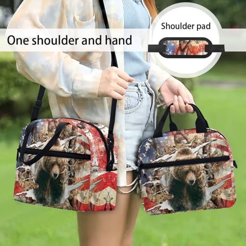 3Pcs Teens Backpack Set 17 Inch Daypack USA Bear 3 in 1 Lager Capacity School Bag with Lunch Bag and Pencil Case - color: Usa Bear