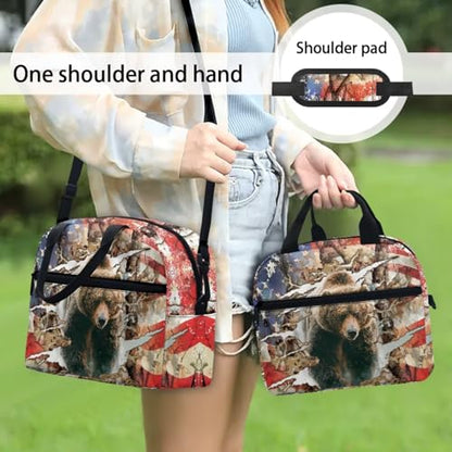 3Pcs Teens Backpack Set 17 Inch Daypack USA Bear 3 in 1 Lager Capacity School Bag with Lunch Bag and Pencil Case - color: Usa Bear