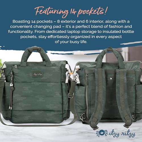 Itzy Ritzy Dream Convertible Diaper Bag Tote Backpack - Baby Diaper Bag with 14 Pockets, Changing Pad & More (Cloud Camo) - color: Cloud Camo