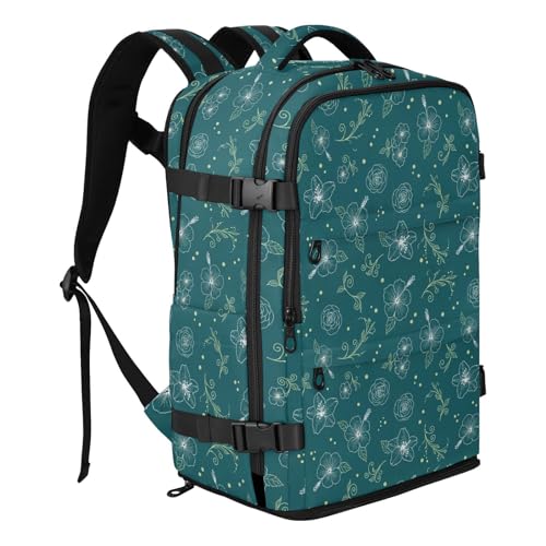 Travel Backpack with Shoe Compartment, 20L Large Capacity Laptop Backpack for Men Women, Teal Hibiscus Daypack for Traveling Hiking Carry On