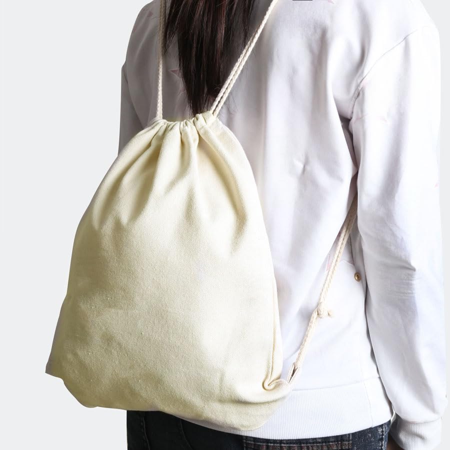 Cotton Canvas Drawstring Gym Backpack, Sackpack, Cinch, Sport String Sack Pack Bags pack-2 (Canvas, White) - color: White, style: Canvas