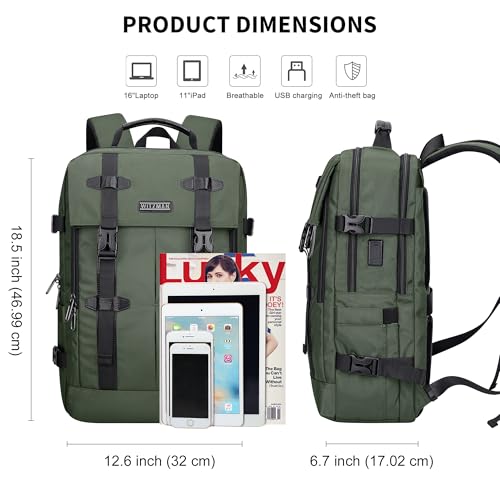 WITZMAN Travel Laptop Backpack for Men Fit 16 inch Computer Carry-on Airline Approved with USB Charging Port(B716 Army Green) - color: Army Green