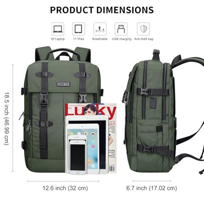 WITZMAN Travel Laptop Backpack for Men Fit 16 inch Computer Carry-on Airline Approved with USB Charging Port(B716 Army Green) - color: Army Green