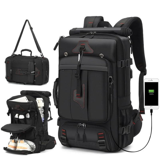 Outdoor Travel Backpack,Carry On Backpack Durable Convertible Duffle Bag,for Work&Travel，45L Capacity(Black,Large Size) - size: Large