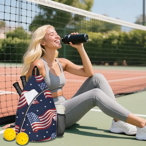 Pickleball Bag for Women Men Adjustable Crossbody Sling Backpack Hold Pickleball Paddle Water Bottle - color: Multicolor 9