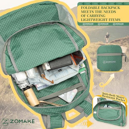 ZOMAKE Ultra Lightweight Hiking Backpack 20L, Packable Small Backpacks Water Resistant Daypack for Women Men(Camouflage Green Plaid) - color: Camouflage Green Plaid