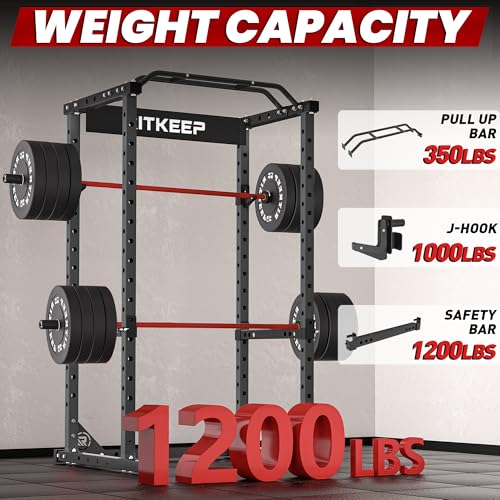 RitKeep RMAX 2250 Power Rack, 1200 lb Capacity Multi-Function Squat Rack and Weight Cage for Strength Training with Pull-Up Bar, Safety Bars, J-Hooks for Home Gym and Garage Gym - color: Black