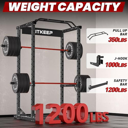 RitKeep RMAX 2250 Power Rack, 1200 lb Capacity Multi-Function Squat Rack and Weight Cage for Strength Training with Pull-Up Bar, Safety Bars, J-Hooks for Home Gym and Garage Gym - color: Black