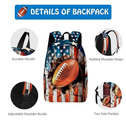3PCS Backpack for Girls Boys,Teens Flag Football Back to School Backpack with Lunch Box Pencil Case, 17 Inch Lightweight Students Backpack 3 in 1 Set for Elementary Middle High School - color: American Flag Football