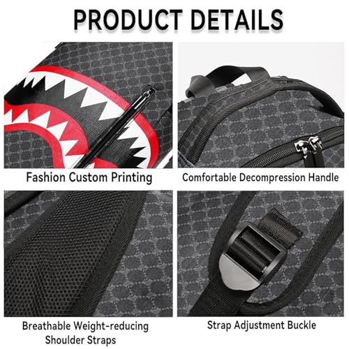 Fashion plaid backpack, lightweight commuting bag, shark mouth design, durable leather material suitable for work commuting (A1) - color: A1