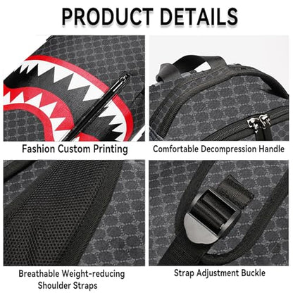 Fashion plaid backpack, lightweight commuting bag, shark mouth design, durable leather material suitable for work commuting (A1) - color: A1