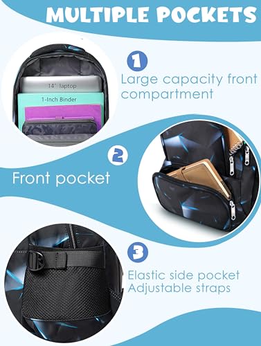 BLUEFAIRY Kids Backpack for Boys Elementary Primary Middle School Bags for Childs Book Bags Bookbags Lightweight Padded Straps Back to School Mochilas para Niños 17" Black/Blue - color: Black Blue