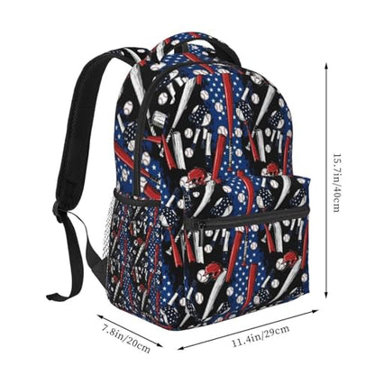 Casual Travel Backpack Patriotic Usa Retro American Flag Baseball Print Art for Men Women, Lightweight Water Resistant Commuter Daypack with Laptop Compartment and Side Mesh Pockets - color: Pattern (235)