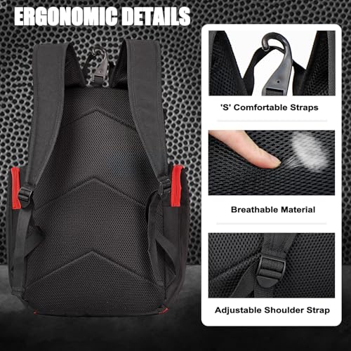 LARIPOP Basketball Backpack with Ball & Ventilated Shoe Compartment Insulated Pockets for Men Training - color: Red