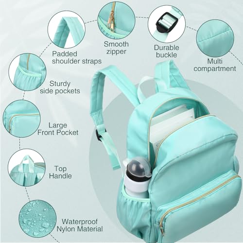 1 Piece Nylon Backpack Kids School Backpack for Toddler Girls Boys Plain Waterproof Preppy Bookbags Travel for Student (Green) - color: Green