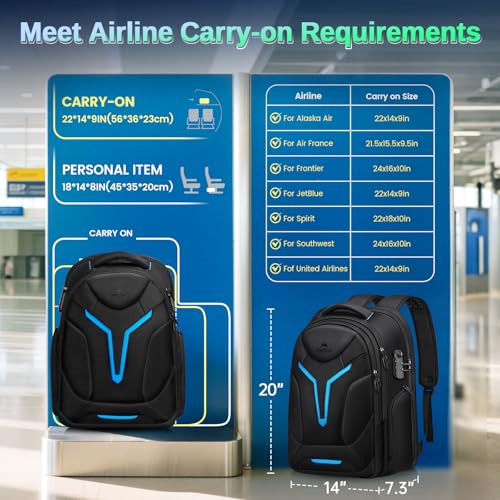 MATEIN 18 inch Gaming Backpack with Thick Padded Laptop Compartment, Anti Theft Extra Large Laptop Backpack with Rain Cover, Waterproof Travel Bag with Tech Organizer for Gaming Accessories