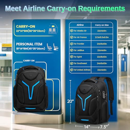 MATEIN 18 inch Gaming Backpack with Thick Padded Laptop Compartment, Anti Theft Extra Large Laptop Backpack with Rain Cover, Waterproof Travel Bag with Tech Organizer for Gaming Accessories