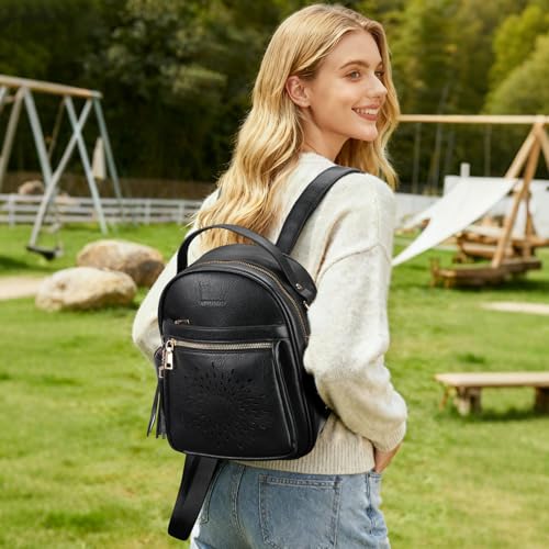 APHISON Small Backpack Purse for Women Cute PU Leather Mini Backpacks Ladies Casual Lightweight Travel Daypack Waterproof - color: 6-black, size: Small