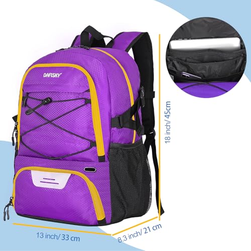 DAFISKY Basketball Backpack Sports Bag | Basketball Bag with Shoe Compartment and Ball Holder, 30L Large gym bag for boys girls - color: purple