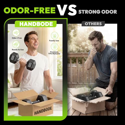 HANDBODE Hex Dumbbell Sets with Rack, 100-165 lb Rubber Encased Dumbbells for Strength Training, Exercise & Fitness, Home Gym Weight Set with Rack - style: 150 lb (5, 10, 15, 20, 25 lb) X 2 & Rack