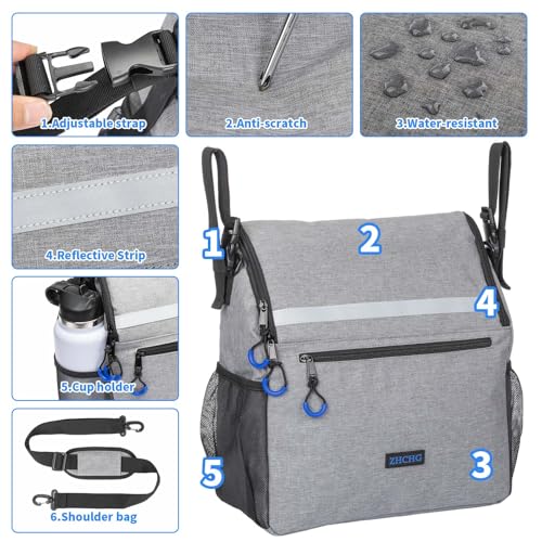 ZHCHG Wheelchair Bags, Wheelchair Backpack with Cup Holder, Wheelchair Bags to Hang on Back, Electric Wheel Chair Accessories, Large Storage Bag for Walker Rollator- Gray - style: Gray