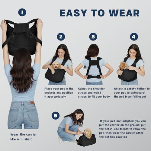Dog Sling Carrier for Small Dogs with Bottom Support, Adjustable Pet Front Dog Carrier-Padded Straps Reducing Back Neck Pain, Anti-Anxiety Backpack for Travel Hiking Camping, Hands Free (Grey,S)