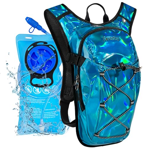 Reflective Hydration Backpack, Hydration Pack - Water Backpack with 2L Hydration Bladder, Essential for Festivals - Rave Hydration Pack for Hiking, Running, Cycling, and Festivals - color: Light Blue