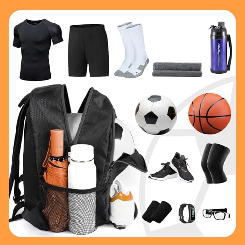 Soccer Backpack 13x17x8 Capacious Soccer Bag with Ball & Shoes Compartment Breathable Multi-Use Volleyball Backpack for Carrying, Basketball, Football..