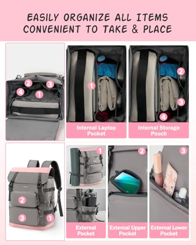 Odoland 2-in-1 Cooler Backpack with Removable Insulated Bag, 26L Leak-Proof Dry Wet Separation Backpack with 9L Cooler (20 Cans) for Beach Picnic Camping Day Trip, Lunch Diaper Bag for Men Women - color: Pink
