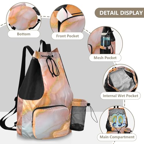 Drawstring Bags Sports Gym Bag With Inside Pockets Cinch Back Sack Waterproof Marble Peach Blush - color: Color 23