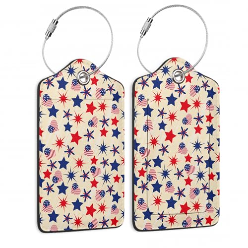Luggage Tags for Suitcase,2 Pack American Stars Flag Luggage Tag PU Leather Privacy Cover ID Label with Stainless Steel Loop for Women Men Teens Travel - color: American Flag Stars 4th of July