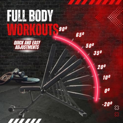 Adjustable Weight Bench - Professional Grade Fitness Equipment for Full Body Workout. Larger Size, Heavy-Duty Steel Construction, 8-Position Backrest, Foldable Design, Ready to Use
