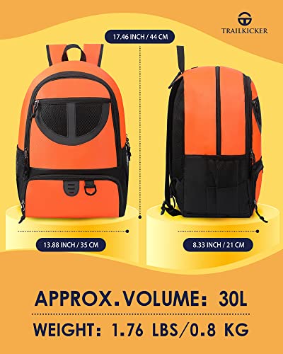 Basketball Bag Backpack for Men Women with Ball & Shoes Compartment 30L Capacity Lightweight Breathable Boys Girls Soccer Ball Bag Backpack Fit Volleyball Football Sports Travel School Gym - color: TK8Orange