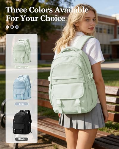 Waterproof Aesthetic Backpack For School, Cute High School Bookbag For Teen Girls Boys, Lightweight Casual Daypack Backpack For Women Men, College Backpack With Lots Of Pockets（MintGreen） - color: Mintgreen