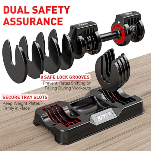 Adjustable Dumbbell Set of 2, 110lbs/50lbs Free Weights Dumbbell Set, 5-in-1/10-in-1 Quick-Lock Hand Weights, 25lbs/55lbs Pair with Anti-Slip Texture Handle, Weight Set For Home Gym Suit both Men and Women - color: Red 25LB Set of 2（Round）5 in 1