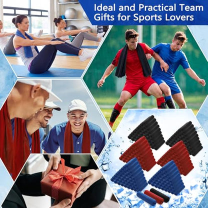 Hosuly 300 Pack Cooling Towels Bulk 40 x 12 Inch Large Chilly Breathable Sweat Sports Cold Towels Sublimation Microfiber Ice Neck Rag for Hot Weather Workout Gym Team Gift (Dark Blue,Black,Red) - color: Dark Blue,black,red