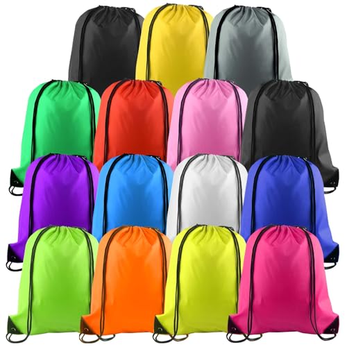 PLULON 15 Pcs Drawstring Bags Drawstring Backpack Bulk, Multicolor String Backpack Cinch Sack Sport Gym Bags for Yoga Traveling Outdoor Sports - color: Mixed Colors