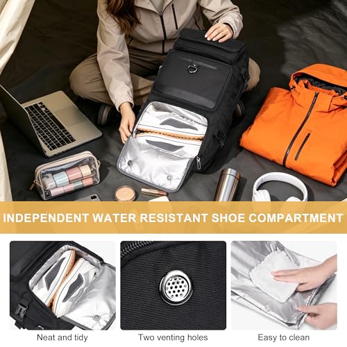 PIJUSHI Carry on Travel Backpack for Women Men Convertible Duffel Bag Backpack Large Luggage Rucksack Fit 16 Inch Laptop(PE039 Black) - color: Black