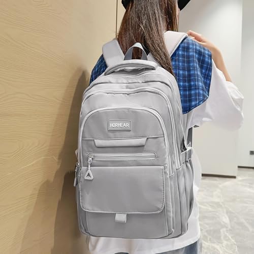 School backpack for Girls, Aesthetic Backpack for Women Men Cute Bookbag Preppy College (Grey) - color: Grey