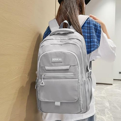 School backpack for Girls, Aesthetic Backpack for Women Men Cute Bookbag Preppy College (Grey) - color: Grey