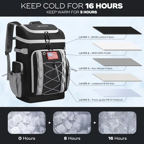 Maelstrom 35/50 Can Insulated Backpack Cooler, Leakproof Soft Lunch Ice Bag - color: Black, size: 50 Can