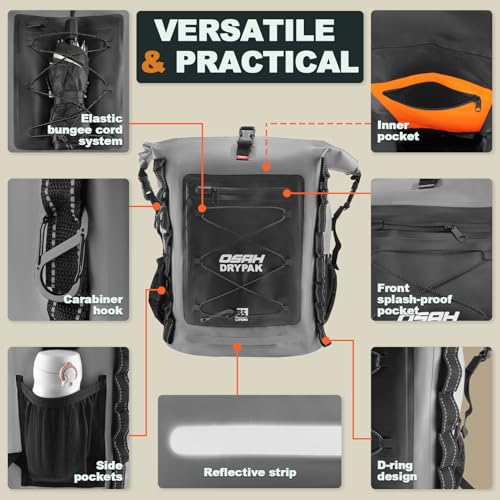 OSAH DRYPAK Waterproof Backpack Dry Bag 25L/35L/55L/85L – Heavy Duty Roll-Top Hiking Backpack Sack Keeps Gear Dry for Travel, Kayaking, Boating, Camping, Rafting and Fishing - color: Grey, size: 25L