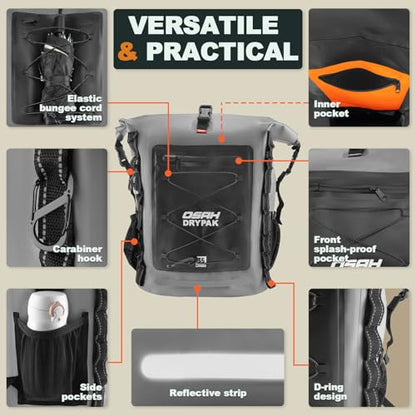 OSAH DRYPAK Waterproof Backpack Dry Bag 35L/55L/85L – Heavy Duty Roll-Top Hiking Backpack for Travel, Kayaking, Boating, Camping, Rafting and Fishing - color: Grey, size: 85L
